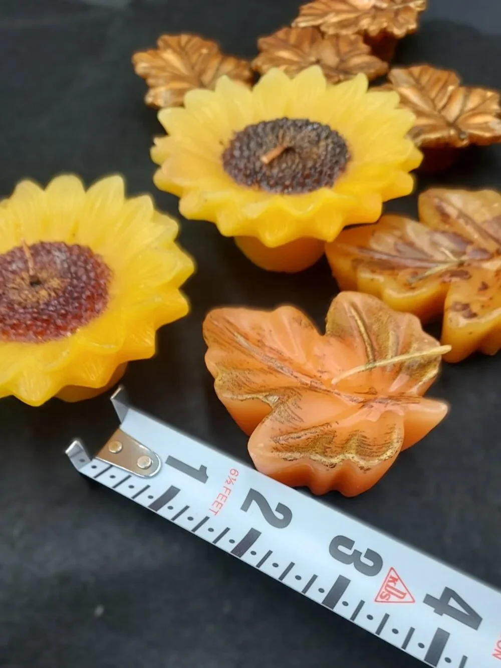 Vintage Fall Decor Bright Yellow Sunflowers & Fall Leaves Candles Set of 8